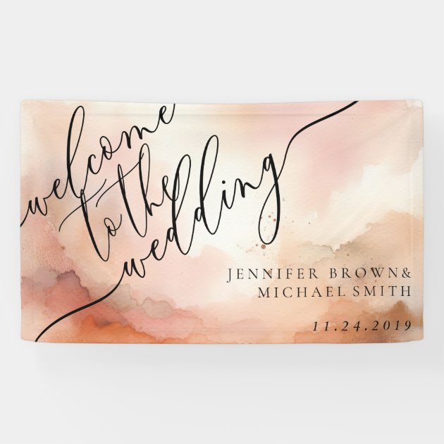 Beige Rose Gold Watercolor Pink Wedding Banner