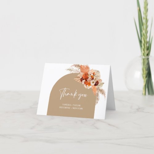 Beige roses orange terracotta flowers rustic arch thank you card