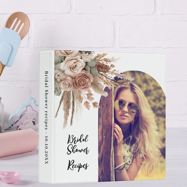 Beige roses pampas photo Bridal Shower recipes 3 Ring Binder (Creator Uploaded)