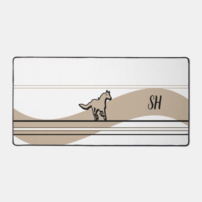 Beige Running Horse Design and Initials  Desk Mat (Front)