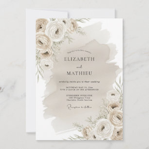 Beige Rustic Bloom Wedding Invitation