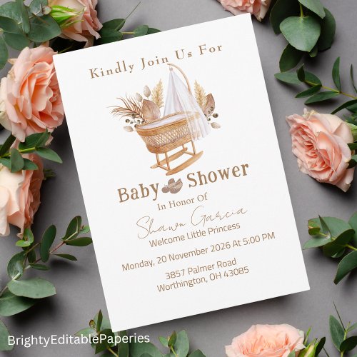 Beige Rustic Boho Baby Shower Invitation