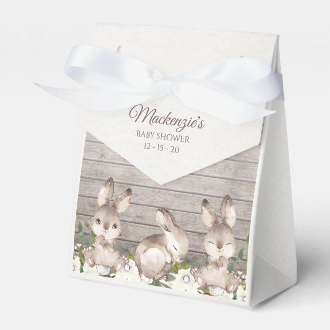 Beige Rustic Bunny Rabbit  Custom Baby Shower Favor Boxes (Front Side)
