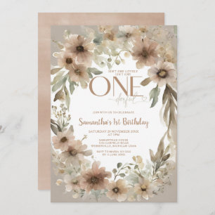 Beige Rustic Floral Isn't She Onederful Birthday Invitation