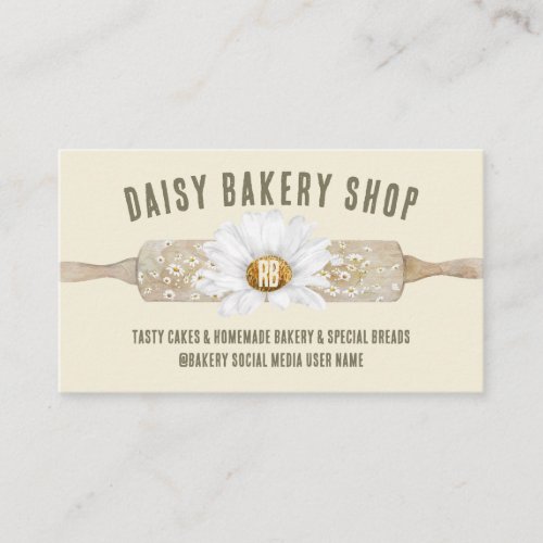 Beige Rustic Style Daisy Flower Bakery Business Card