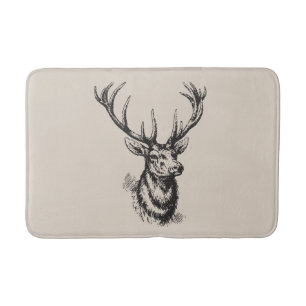 Beige Rustic Vintage Deer Antlers Bathroom Mat