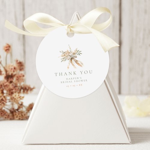 Beige  Sage Flowers  Bow Bridal Shower Thank You Favor Tags