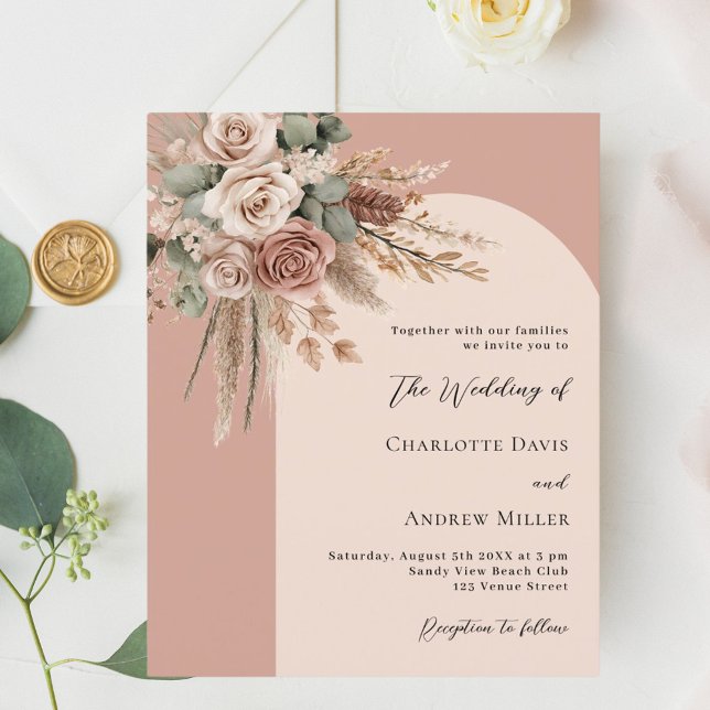 Beige sage green roses arch wedding invitation (Creator Uploaded)