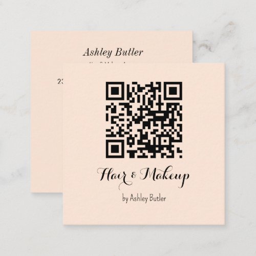 Beige Salon QR Code Hair Make up Business Card