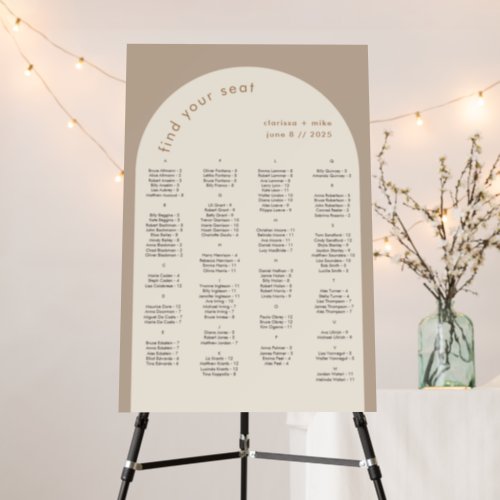Beige Sand Arch Alphabetical Wedding Seating Chart Foam Board
