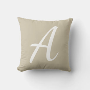 Beige Sand Monogram  Throw Pillow
