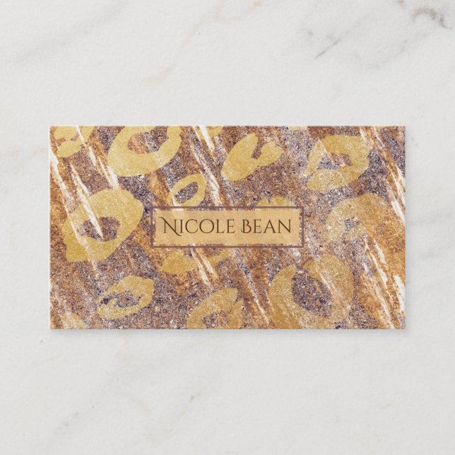 Beige Sandy Shimmer Leopard Print Glamour Business Card (Front)