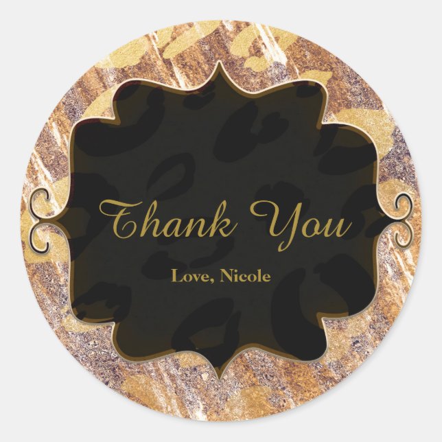 Beige Sandy Shimmer Leopard Print Glamour Favor Classic Round Sticker (Front)