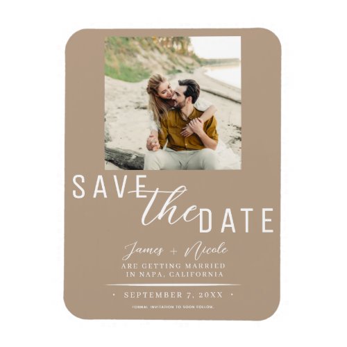 Beige Save the Date Photo Wedding Magnet