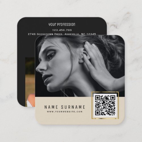 Beige scannable barcode QR code photo  Square Business Card