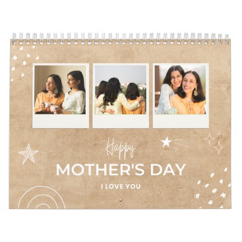 Beige Scribble Happy Mothers Day Custom Photo Calendar