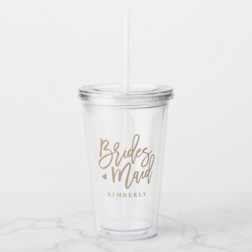 Beige Script Bridesmaid Acrylic Tumbler