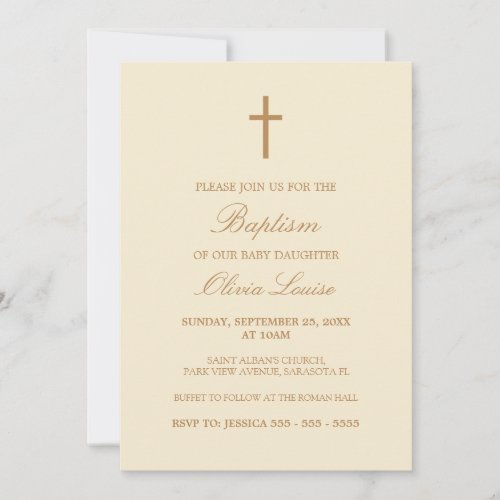 Beige Script Elegant Cream Baptism Invitation