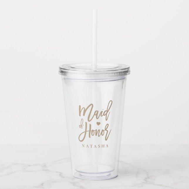Beige Script Maid of Honor Acrylic Tumbler (Front)