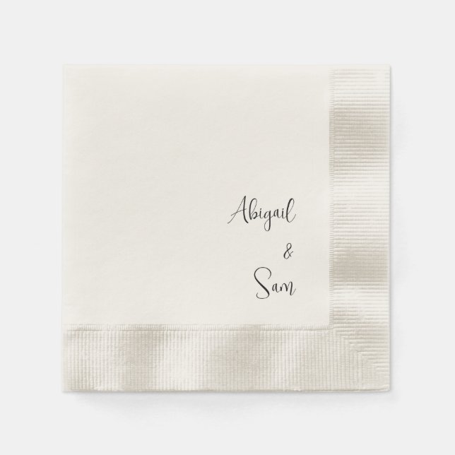 Beige Script Personalized Wedding Cocktail Napkins (Front)