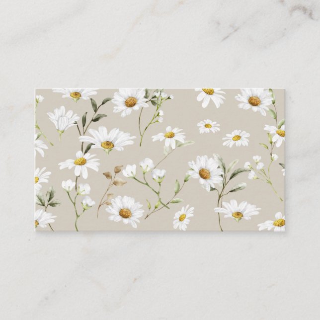 Beige Script Signature Daisy Business Card (Front)