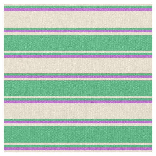 Beige, Sea Green & Orchid Lines/Stripes Pattern Fabric (Close Up)