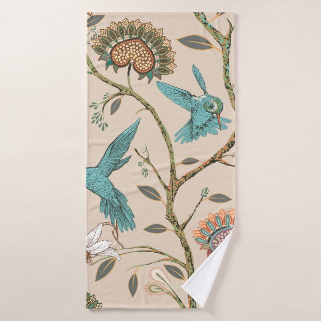 Beige seamless pattern with stylized flowers and b bath towel (Bath Towel)