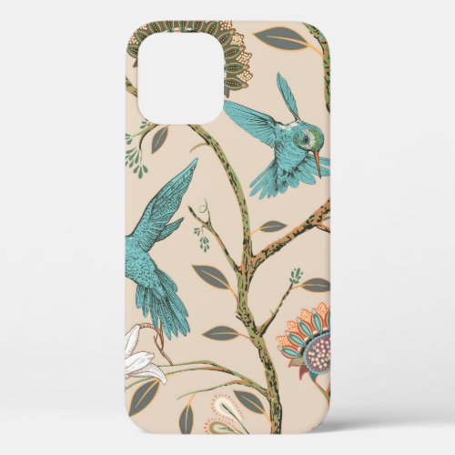 Beige seamless pattern with stylized flowers and b iPhone 12 case
