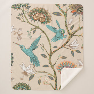Beige seamless pattern with stylized flowers and b sherpa blanket