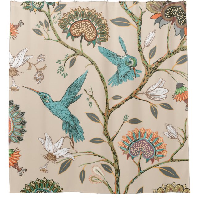 Beige seamless pattern with stylized flowers and b shower curtain (Front)