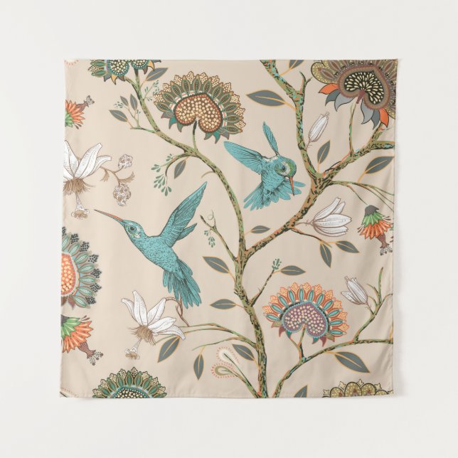 Beige seamless pattern with stylized flowers and b tapestry (Front)