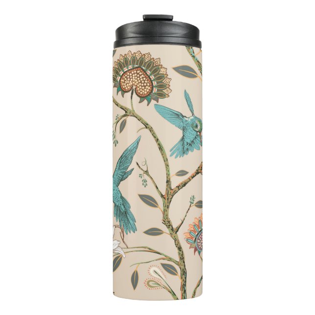 Beige seamless pattern with stylized flowers and b thermal tumbler (Front)