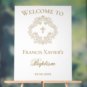beige sepia frame Baptism welcome Acrylic Sign