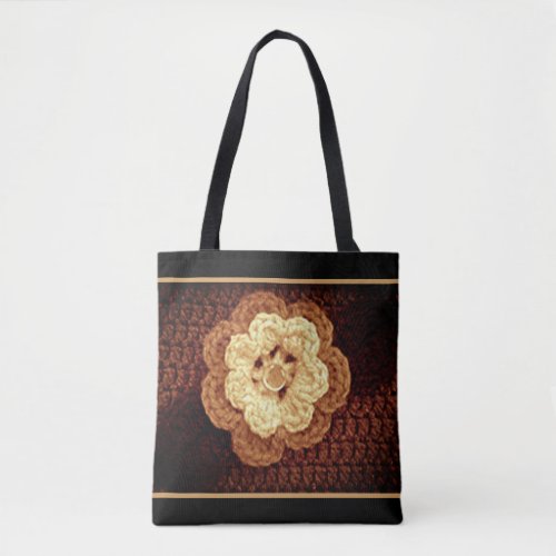 Beige Shades of Brown Flower Artisan Crochet Tote Bag