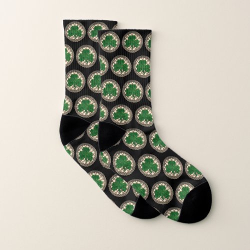 Beige Shamrock And Celtic Knots Socks