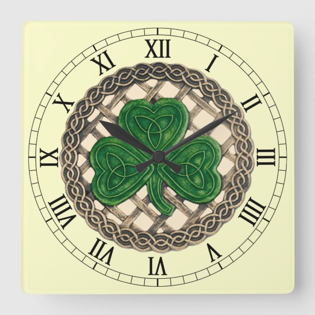 Beige Shamrock &Celtic Knots Roman Numeral Clock (Front)