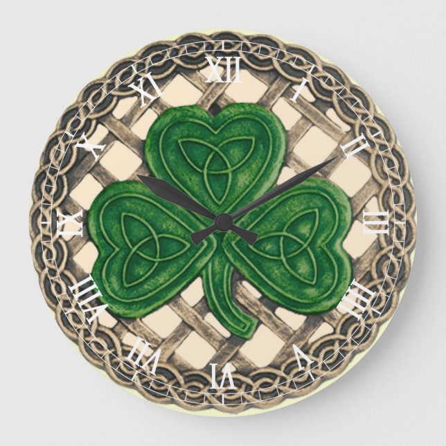 Beige Shamrock &Celtic Knots Roman Numeral Clock (Front)