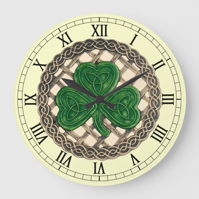 Beige Shamrock &Celtic Knots Roman Numeral Clock (Front)