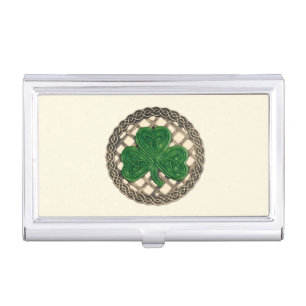 Beige Shamrock On Celtic Knot Business Card Holder