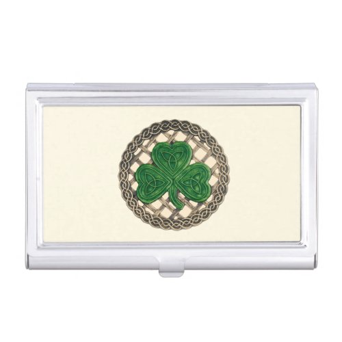 Beige Shamrock On Celtic Knot Business Card Holder