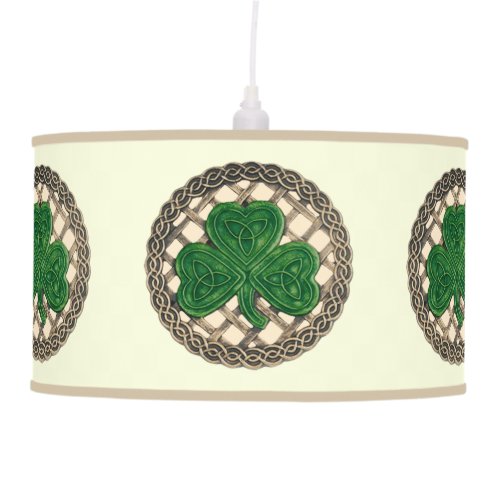 Beige Shamrock On Celtic Knots Ceiling Lamp