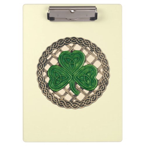 Beige Shamrock On Celtic Knots Clipboard