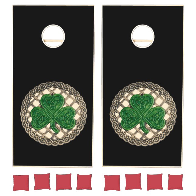 Beige Shamrock On Celtic Knots Cornhole Set (Set)