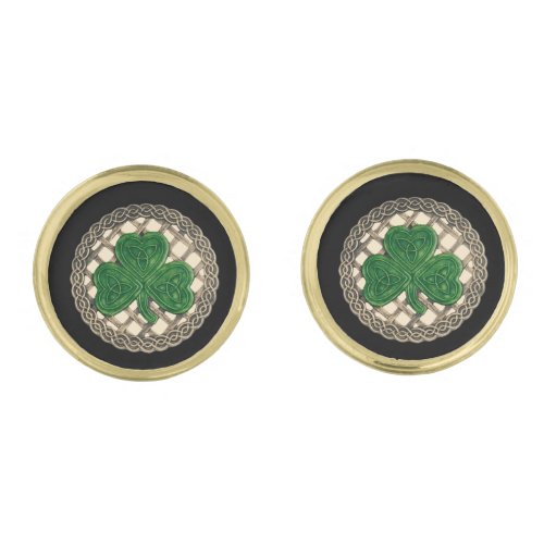 Beige Shamrock On Celtic Knots Cufflinks