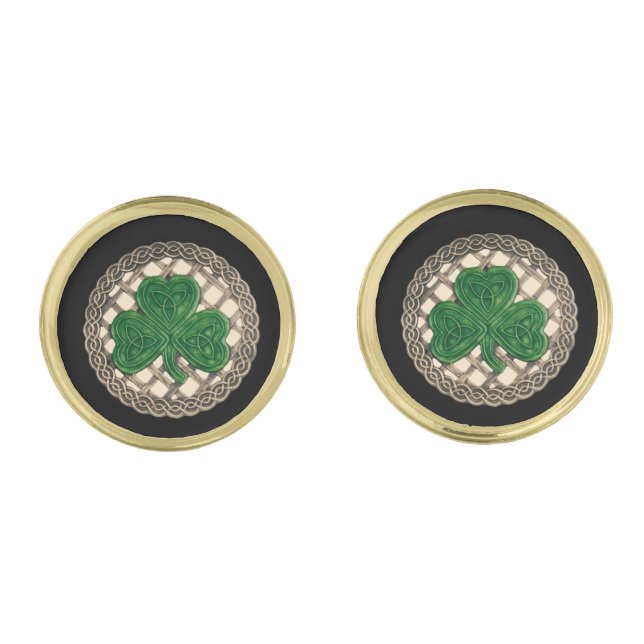 Beige Shamrock On Celtic Knots Cufflinks (Front)