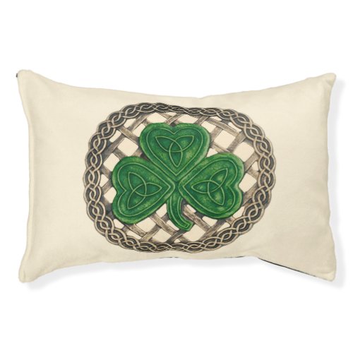 Beige Shamrock On Celtic Knots Dog Bed