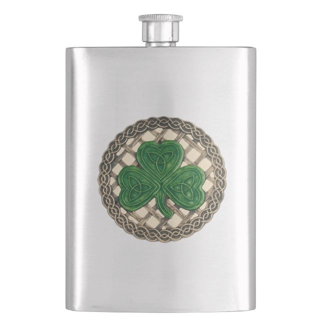 Beige Shamrock On Celtic Knots Flask (Front)