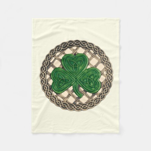 Beige Shamrock On Celtic Knots Fleece Blanket