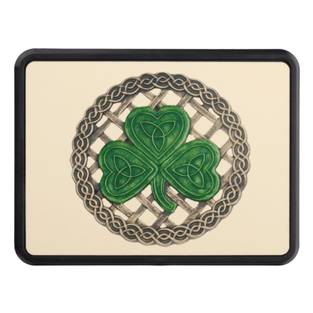 Beige Shamrock On Celtic Knots Hitch Cover (Front)