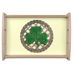 Beige Shamrock On Celtic Knots Serving Tray
